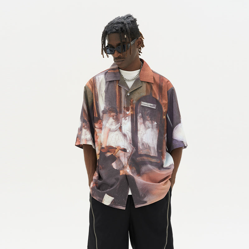 Ballet Oil Painting Full Print Cuban Shirt