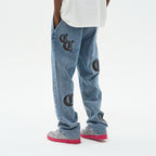 Leather Embroidered Logo Denim