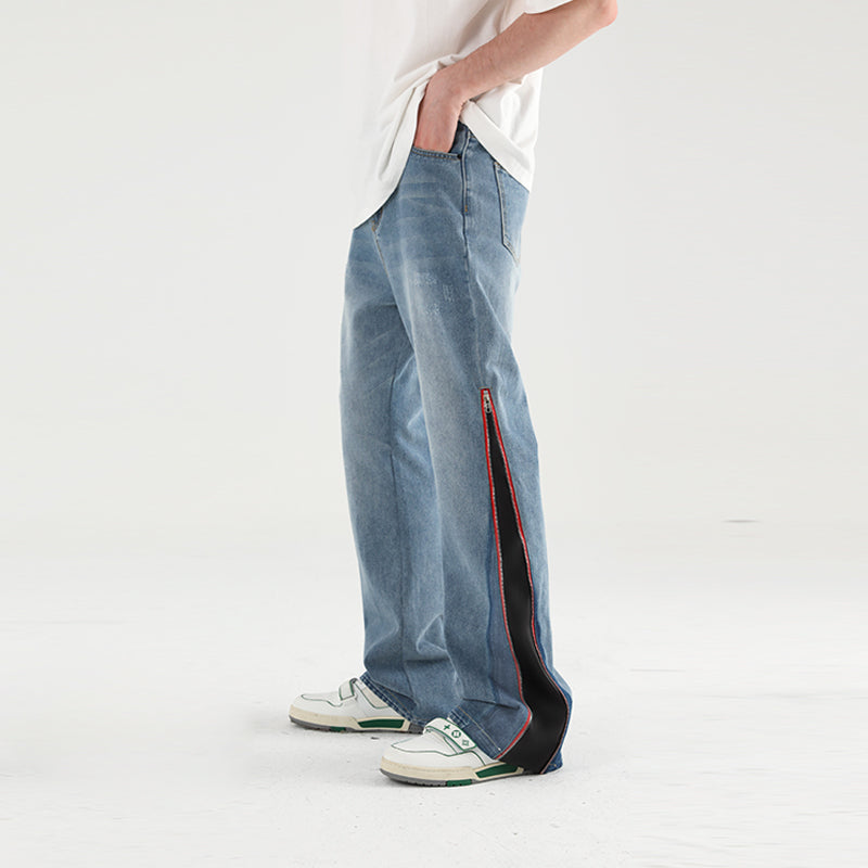 Leather Panel Flared Denim