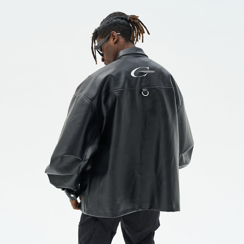 Minimal Faux leather Logo Jacket