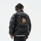 Cartoon Face Faux Crocodile Leather Down Jacket