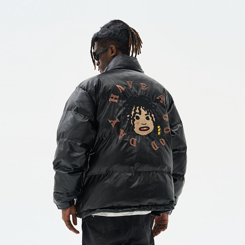 Cartoon Face Faux Crocodile Leather Down Jacket