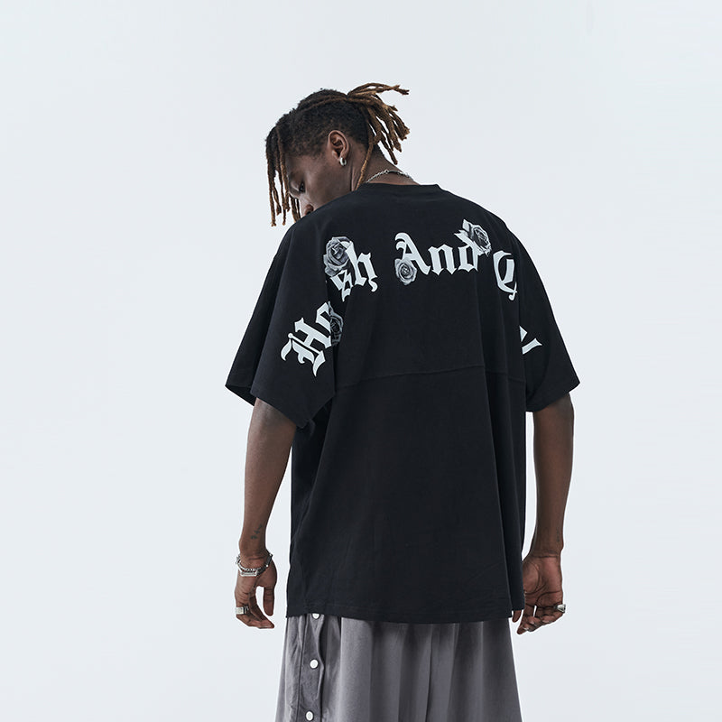 Gothic Font Logo Roses Tee