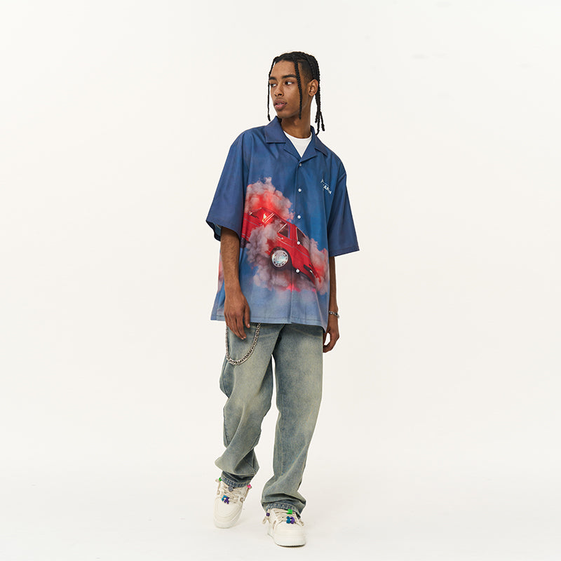 Car Explosion Cuban Shirt