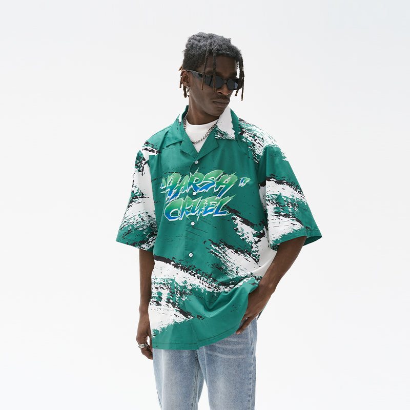 Gradient Logo Brush Printed Cuban Shirt