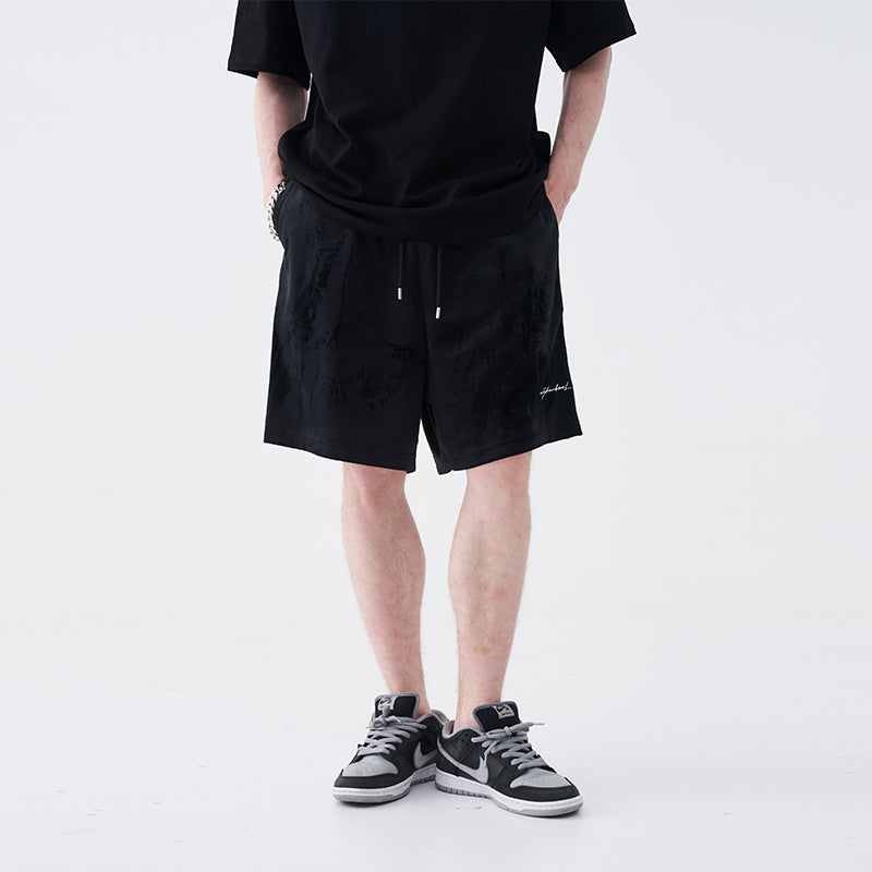 Velvet Embroidered Handwriting Logo Shorts
