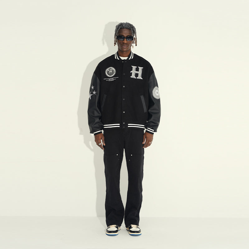 Religious Cross Embroidered Varsity Jacket