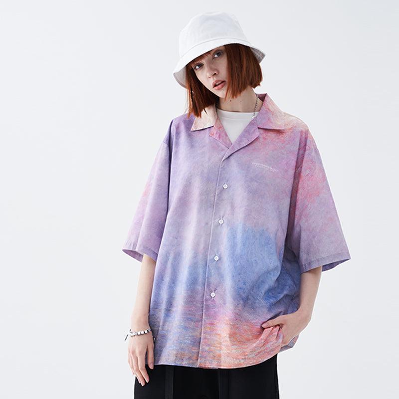 Monet Oil Painting Full Print Cuban Shirt