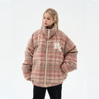 Leather Embroidered Gothic Logo Plaid Down Jacket