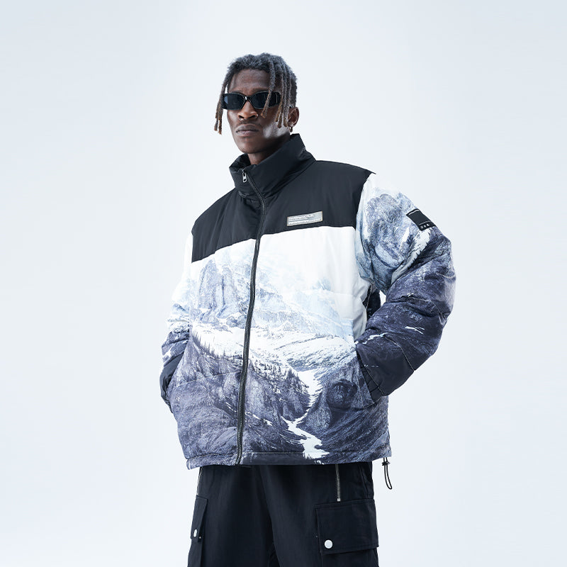Snow Mountain Full Print Down Jacket – Harsh and Cruel