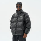 Faux Crocodile Leather Gothic Logo Down Jacket