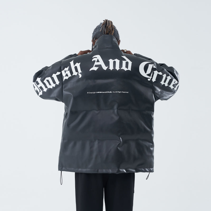 Gothic Logo Leather Down Jacket
