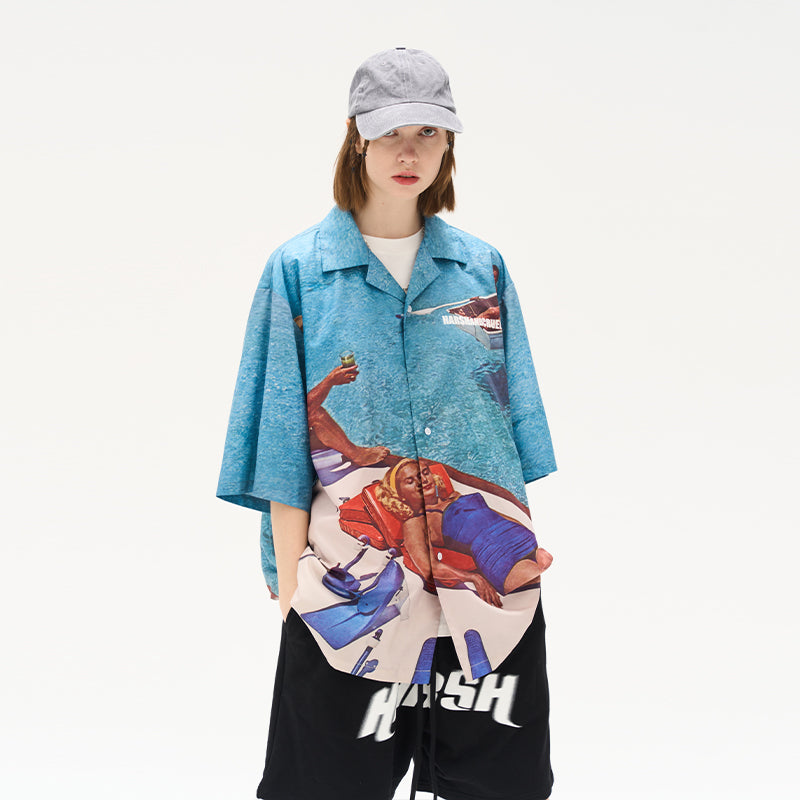 Retro Boat Full Print Cuban Shirt