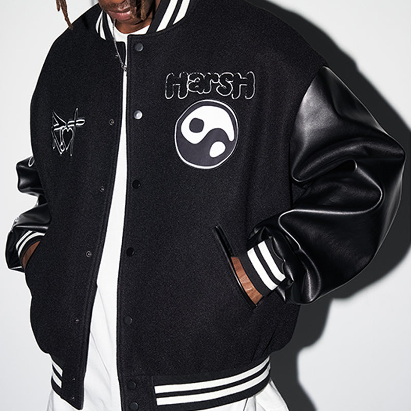 Ying-Yang Embroidered Logo Varsity Jacket