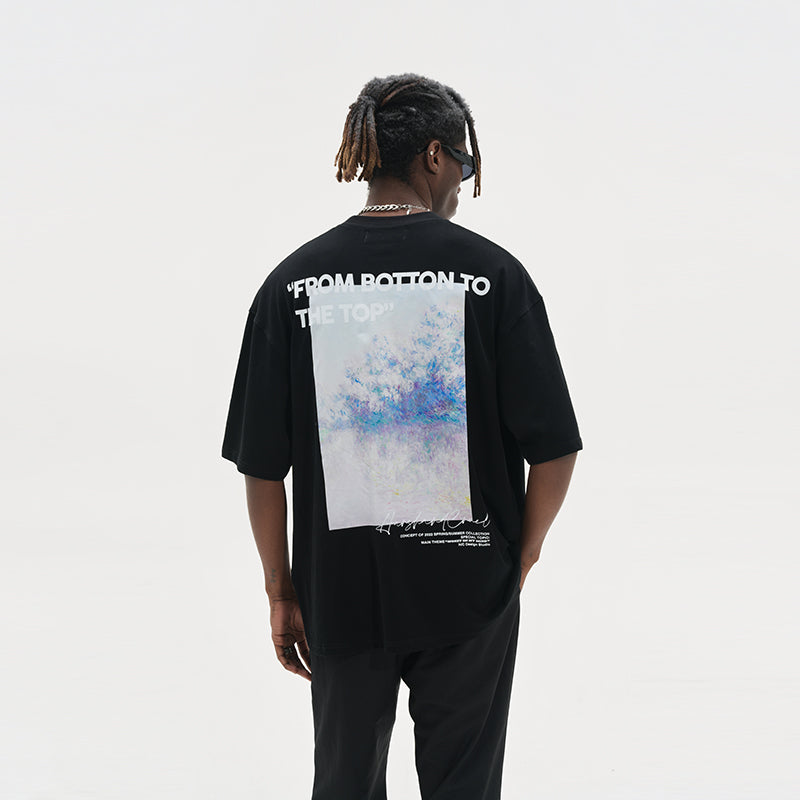 Monet Oil Painting Handwriting Logo Printed Tee