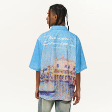 Load image into Gallery viewer, Venice Landscape Pointillism Painting Cuban Shirt
