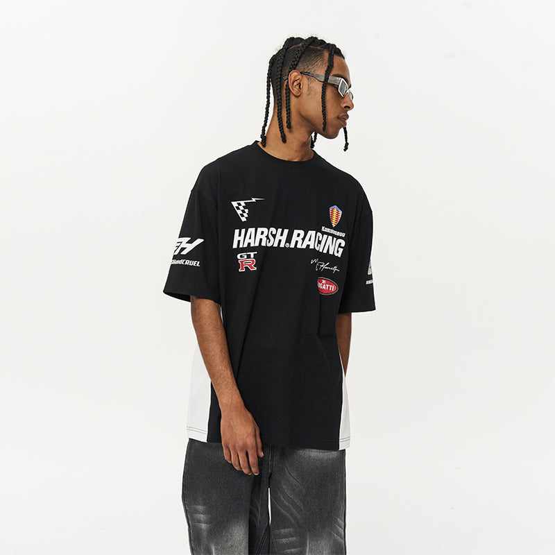 Round Neck Logo Racing Printed Tee