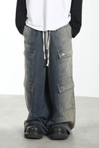 Multi Pocket Washed Baggy Denim