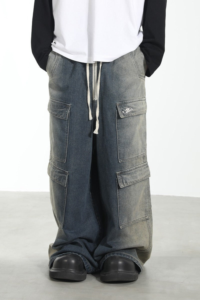 Multi Pocket Washed Baggy Denim