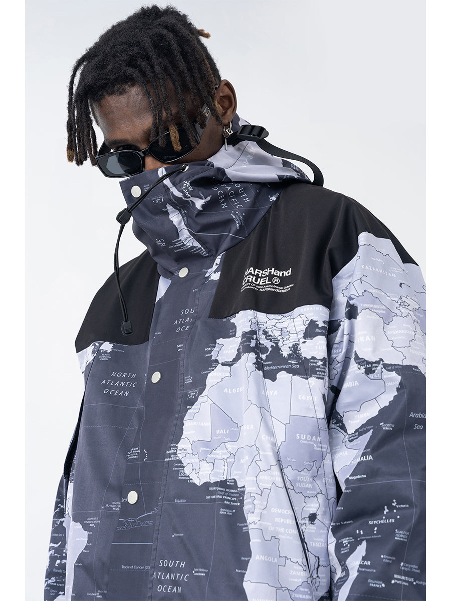 World Map Functional Hooded Jacket