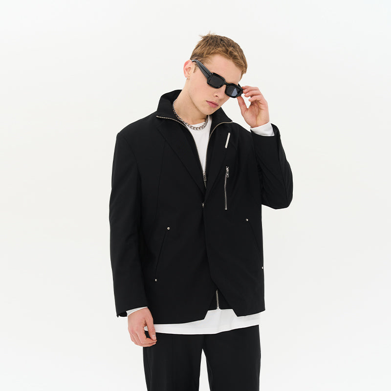 Layered Zipper Suit Jacket