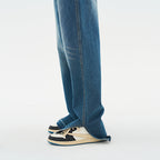 Washed Frayed Straight Denim