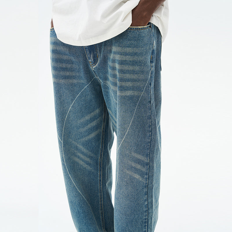 Heavy Washed Striped Loose Denim