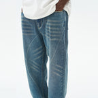 Heavy Washed Striped Loose Denim