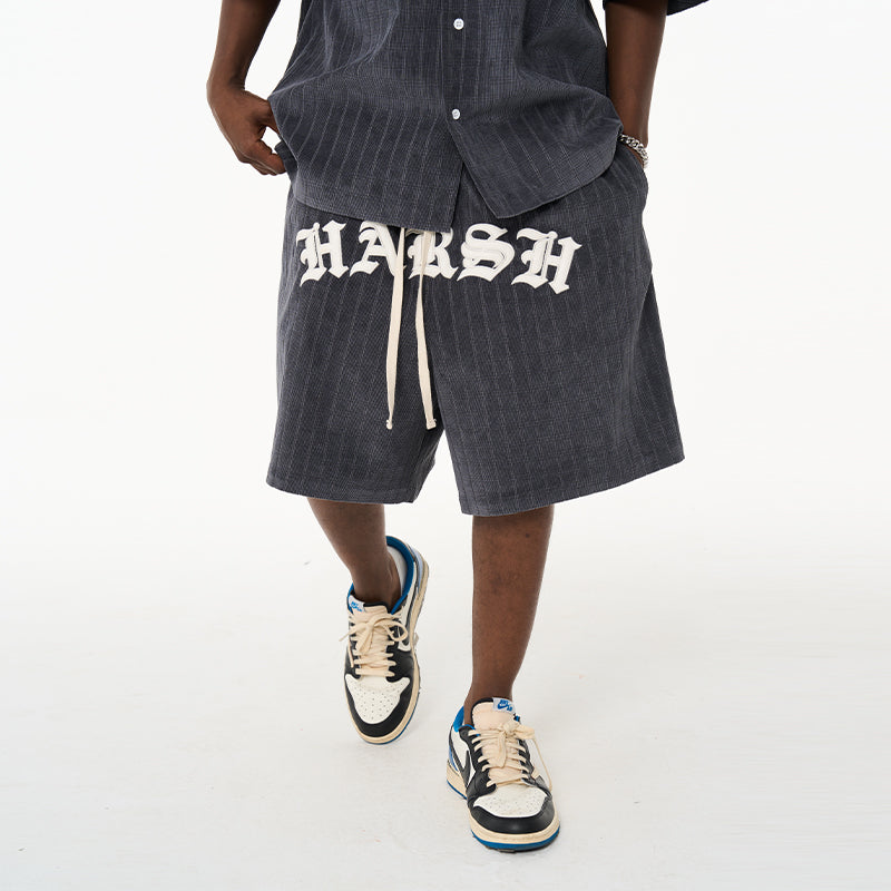Embroidered Gothic Logo Checkered Shorts
