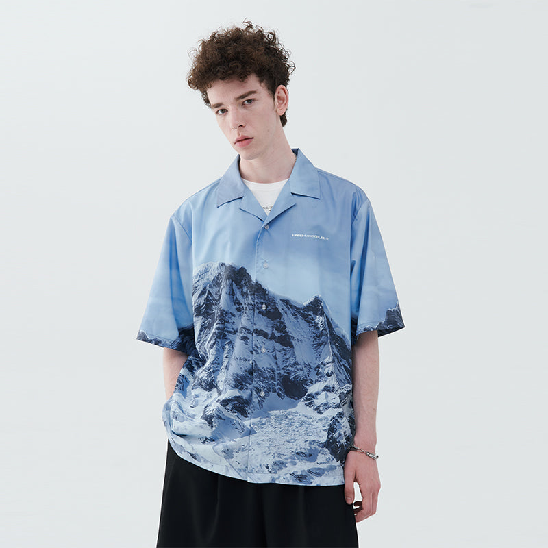 Ice Mountain Print Cuban Shirt