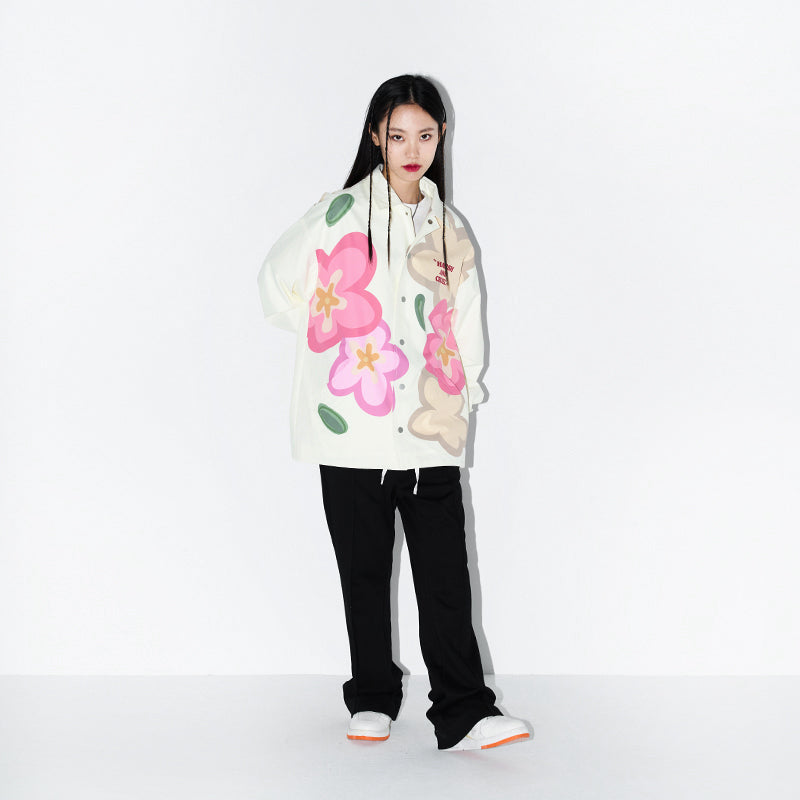 Handpainted Cartoon Flowers Coach Jacket
