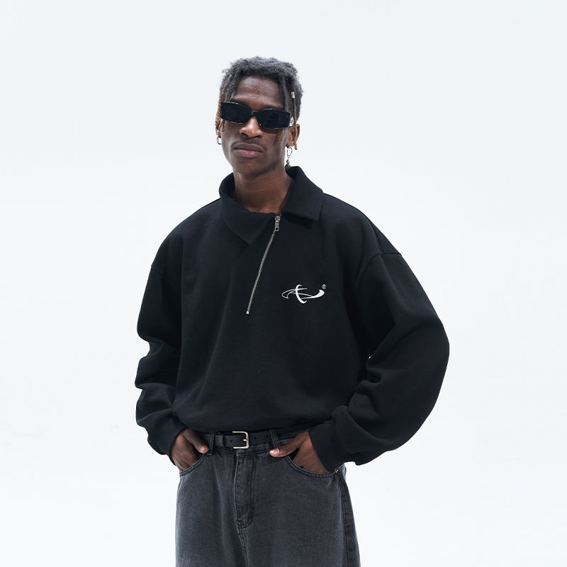 Zipper Asymmetric Polo Shirt