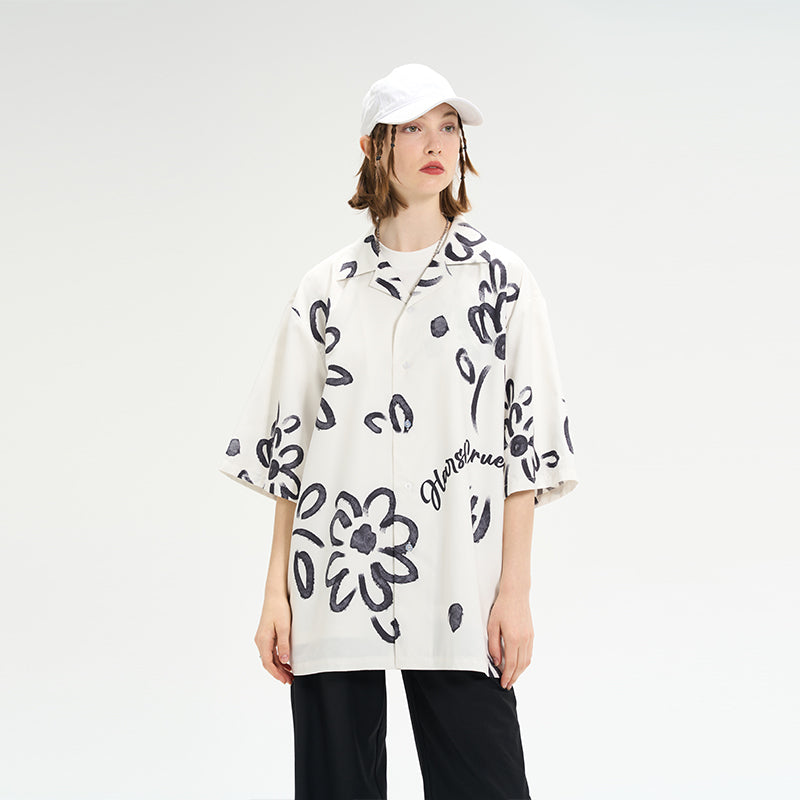 Watercolor Flowers Printed Cuban Shirt