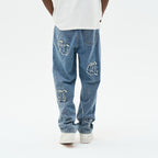 Distressed Embroidered Gothic Logo Denim