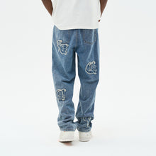 Load image into Gallery viewer, Distressed Embroidered Gothic Logo Denim
