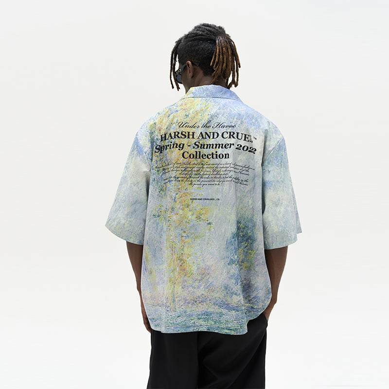 Impressionist Forest Landscape Full Print Cuban Shirt