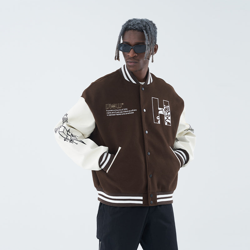 Snake Embroidered Varsity Jacket