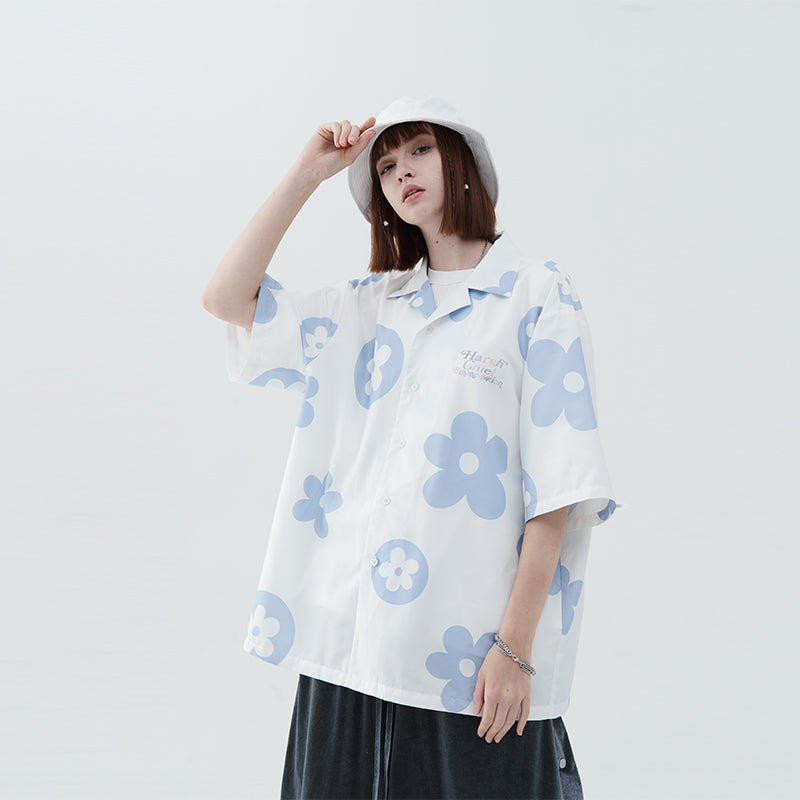 Flowers Full Print Logo Cuban Shirt