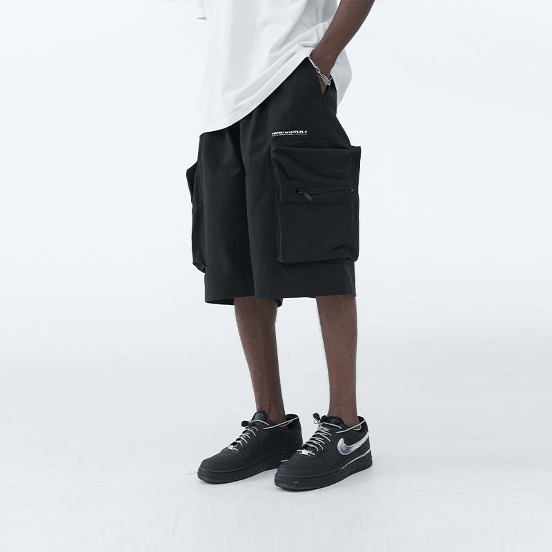 PVC Stitching Pleated Cargo Shorts