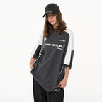 Stitching Loose Round Neck Logo Tee