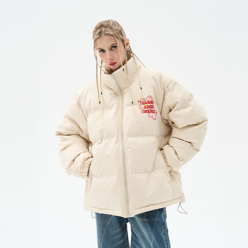 Handpainted Cartoon Flowers Logo Ring Down Jacket