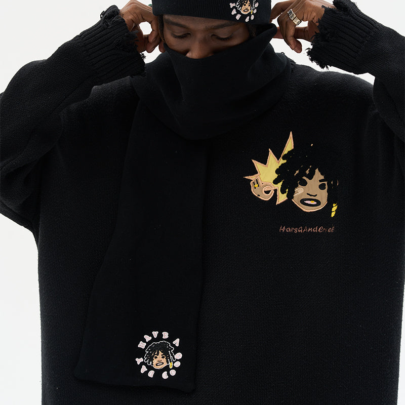 Cartoon Face Knitted Scarf