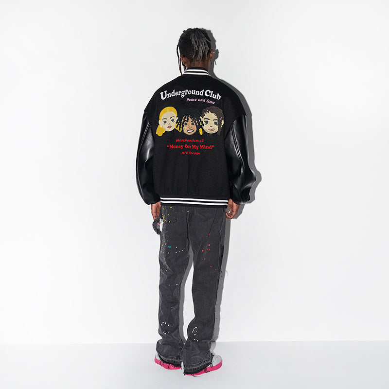 Cartoon Faces Varsity Jacket