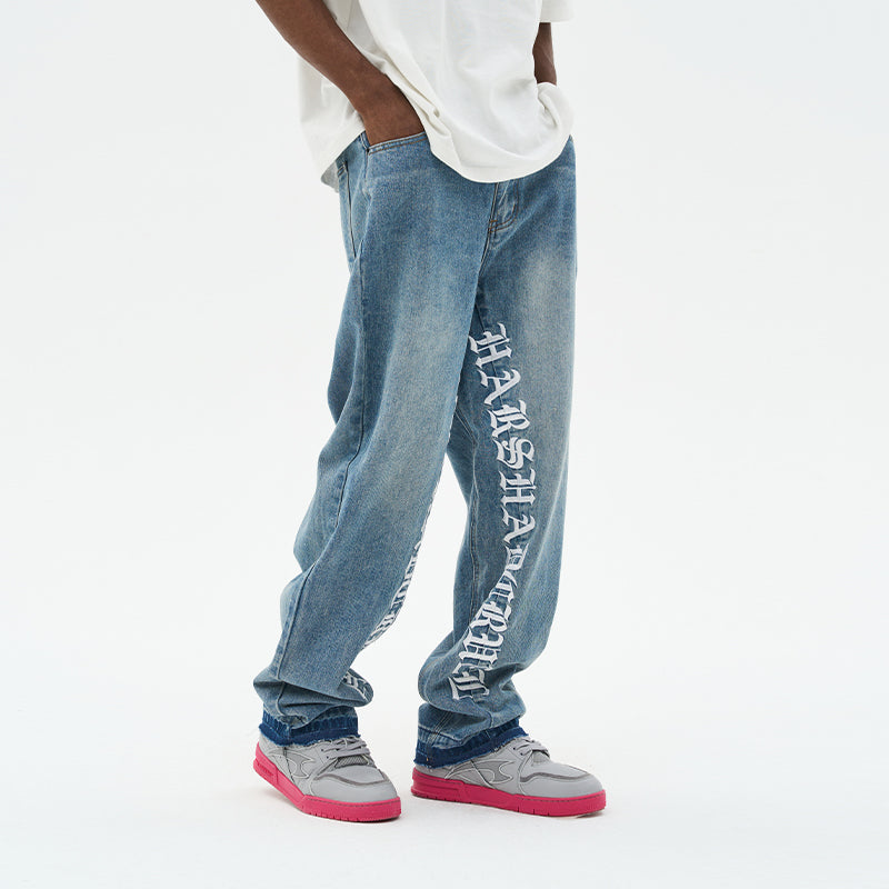 Embroidered Logo Loose Washed Denim