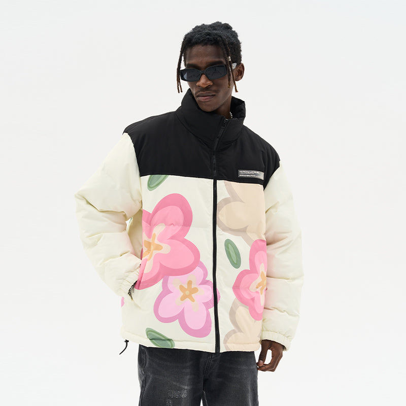 Handpainted Cartoon Flowers Down Jacket