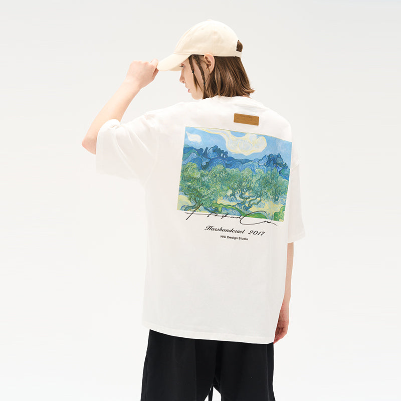 Van Gogh Oil Painting Handwritten Logo tee
