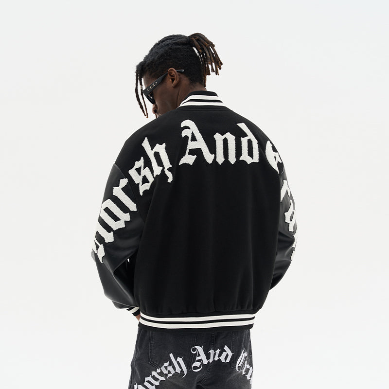 Gothic Logo Embroidered Sherpa Varsity Jacket