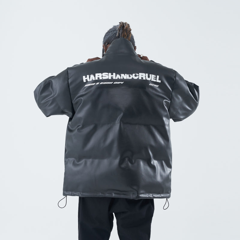 Pockets Leather Down Jacket