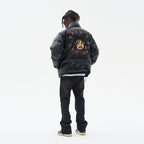 Cartoon Face Faux Crocodile Leather Down Jacket