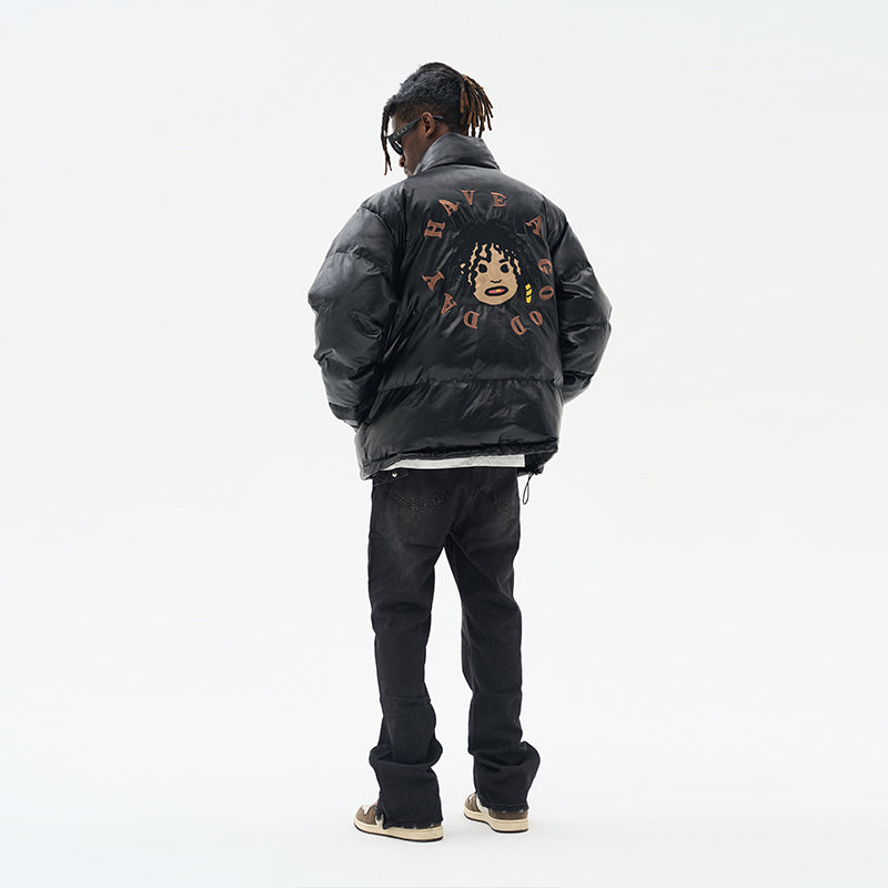 Cartoon Face Faux Crocodile Leather Down Jacket
